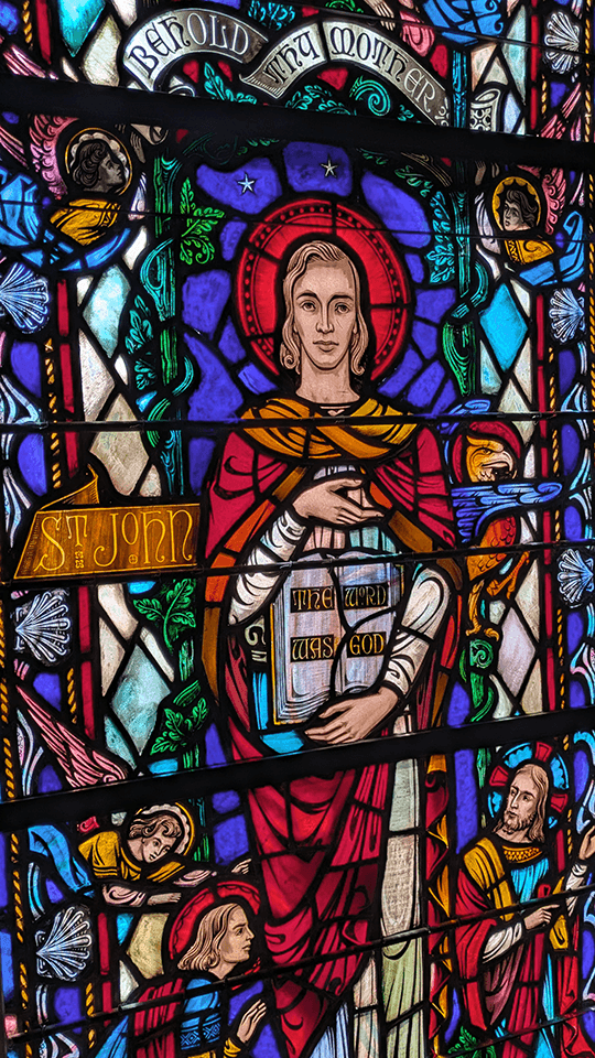 Historic stained glass window at St. John's